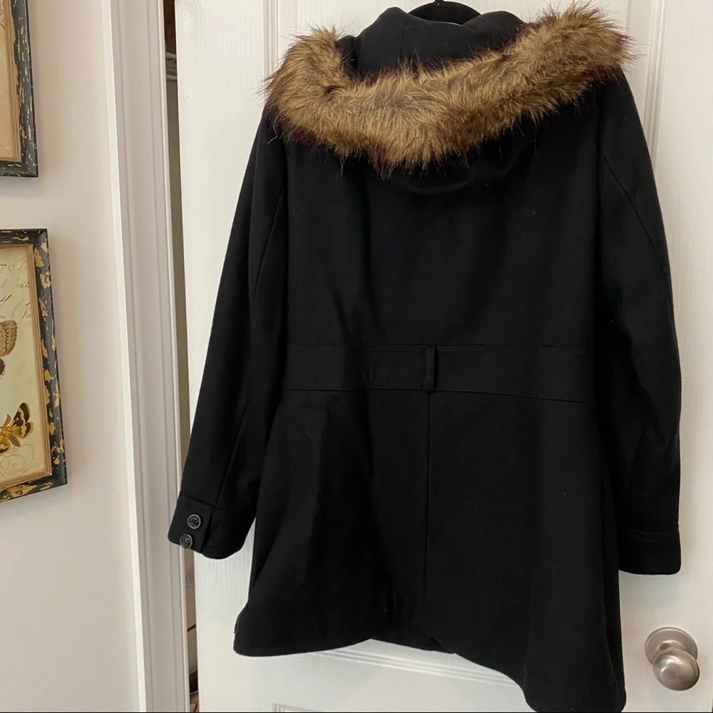 Espirit wool blend black faux fur trim hoodie size large